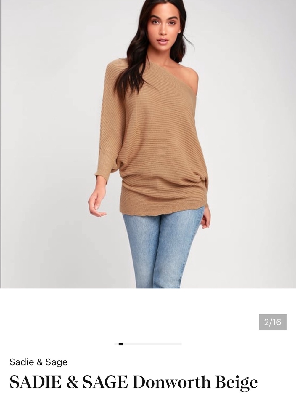 Sadie & Sage Women’s Asymmetric Knit Sweater Off Shoulder Camel Size S/M - Picture 2 of 7